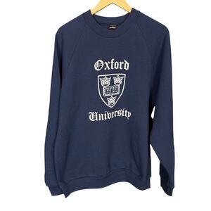 Vintage 80’s Oxford University College Graphic Crewneck Sweatshirt Blue Sz XL US